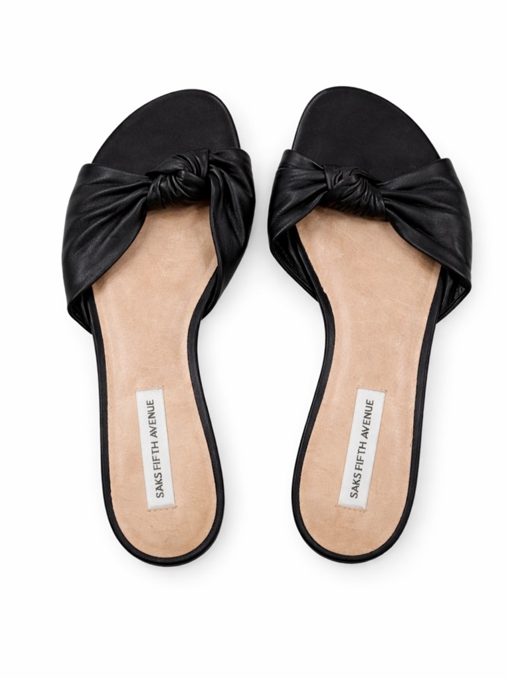 Saks Fifth Avenue Black Knotted Leather Slide Sandals